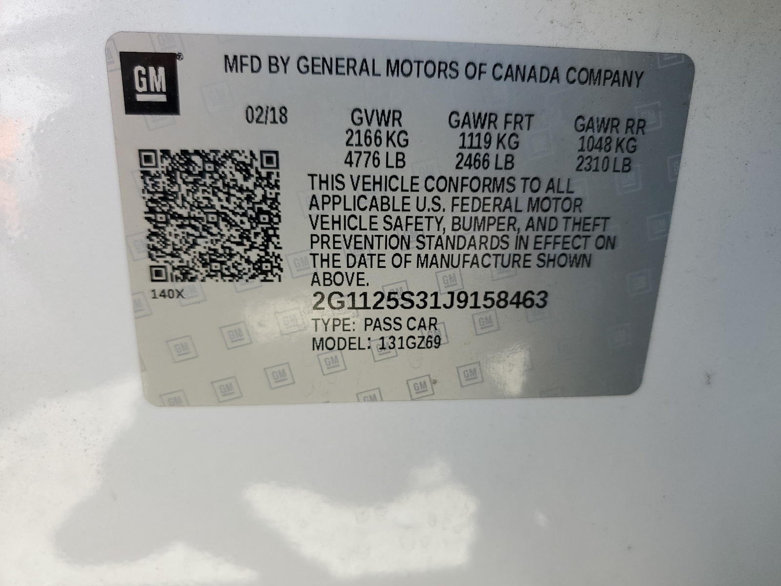 2G1125S31J9158463 2018 Chevrolet Impala Premier