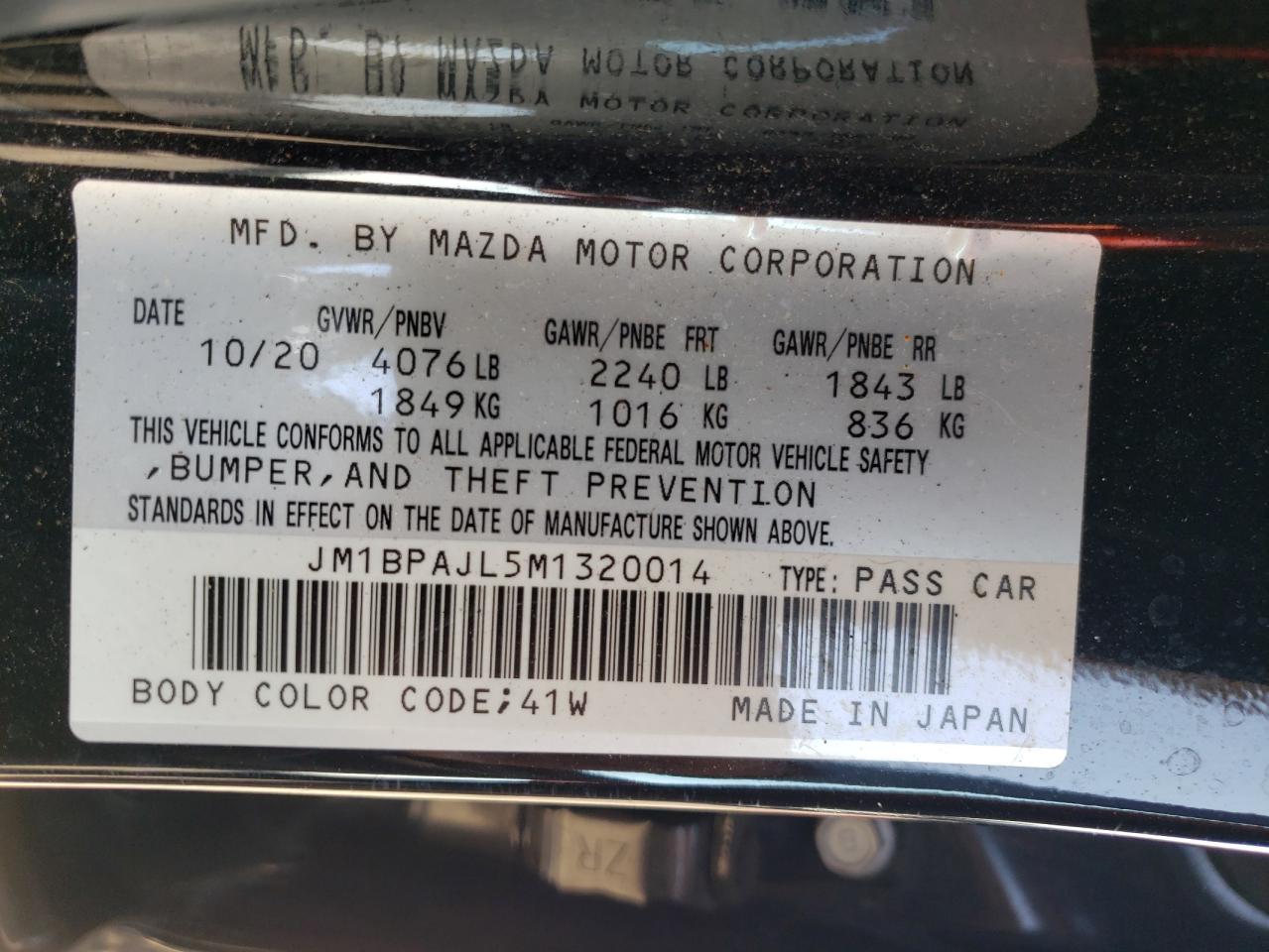 JM1BPAJL5M1320014 2021 Mazda 3