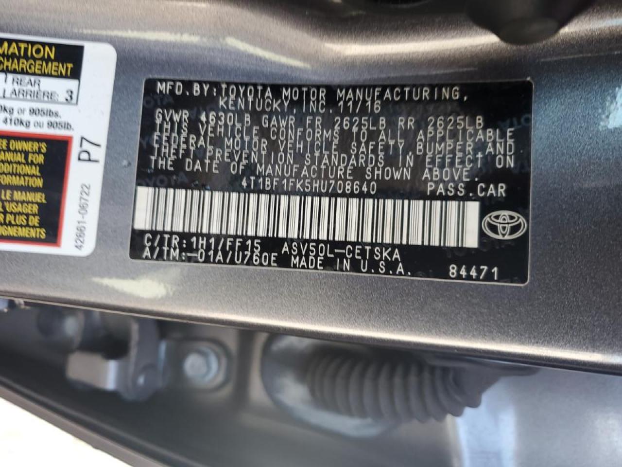 VIN 4T1BF1FK5HU708640 2017 TOYOTA CAMRY no.12