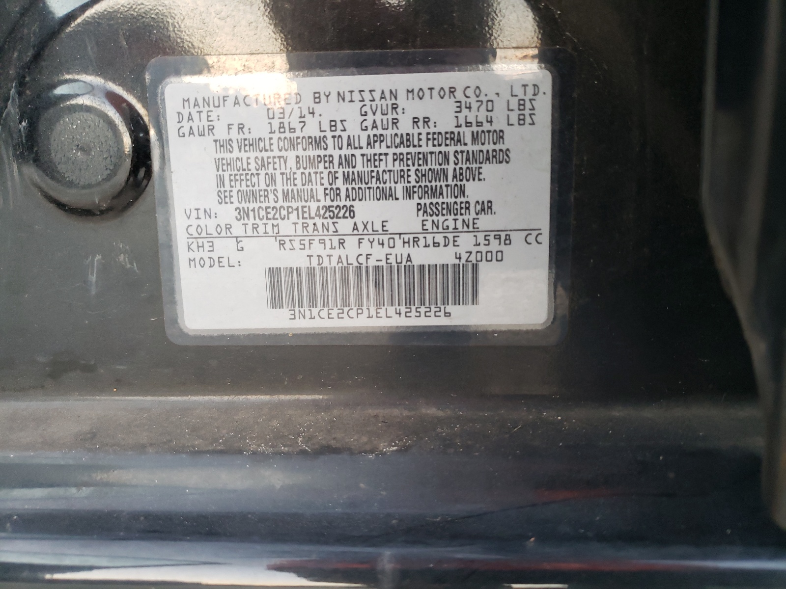 3N1CE2CP1EL425226 2014 Nissan Versa Note S