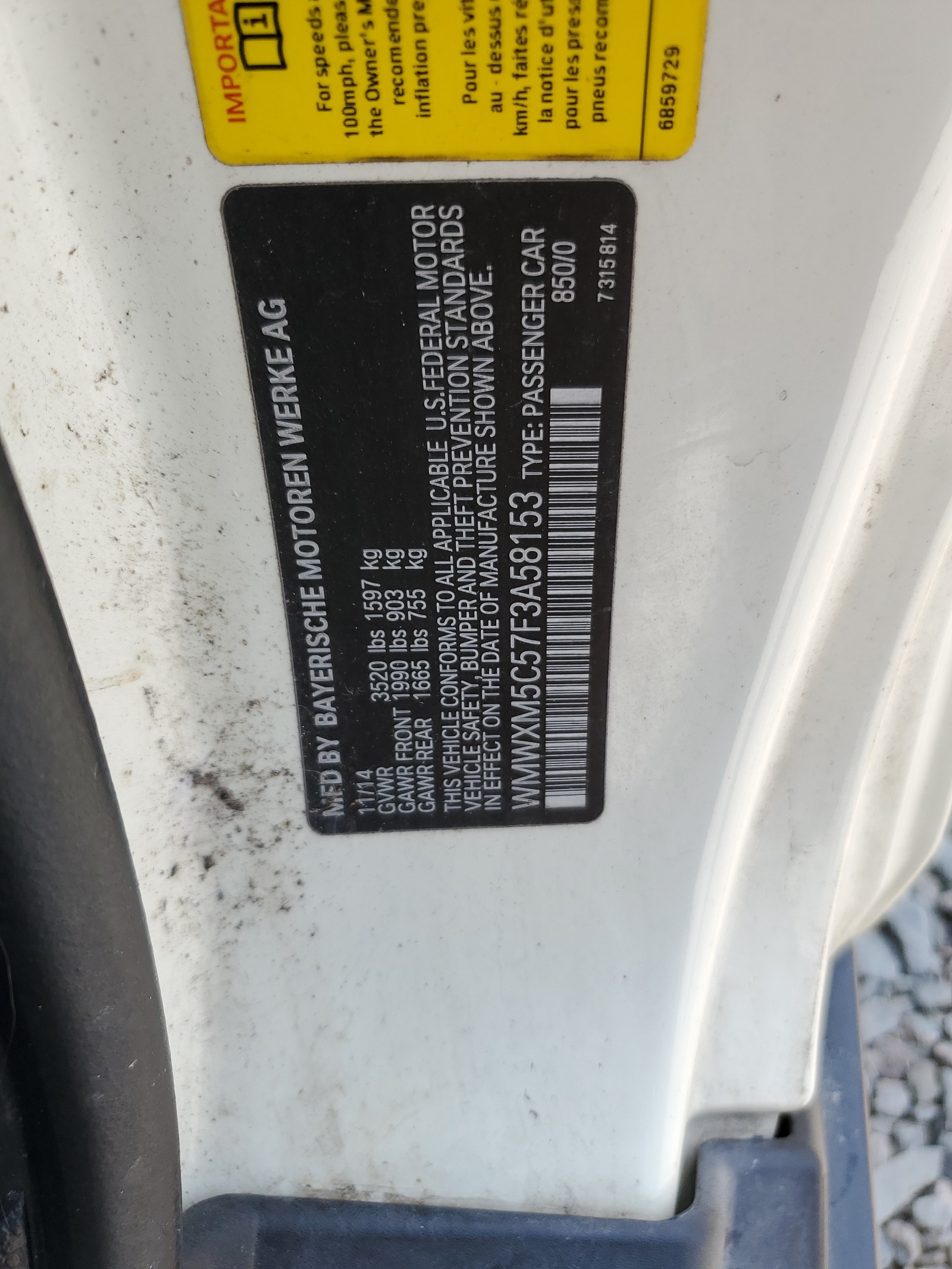 WMWXM5C57F3A58153 2015 Mini Cooper