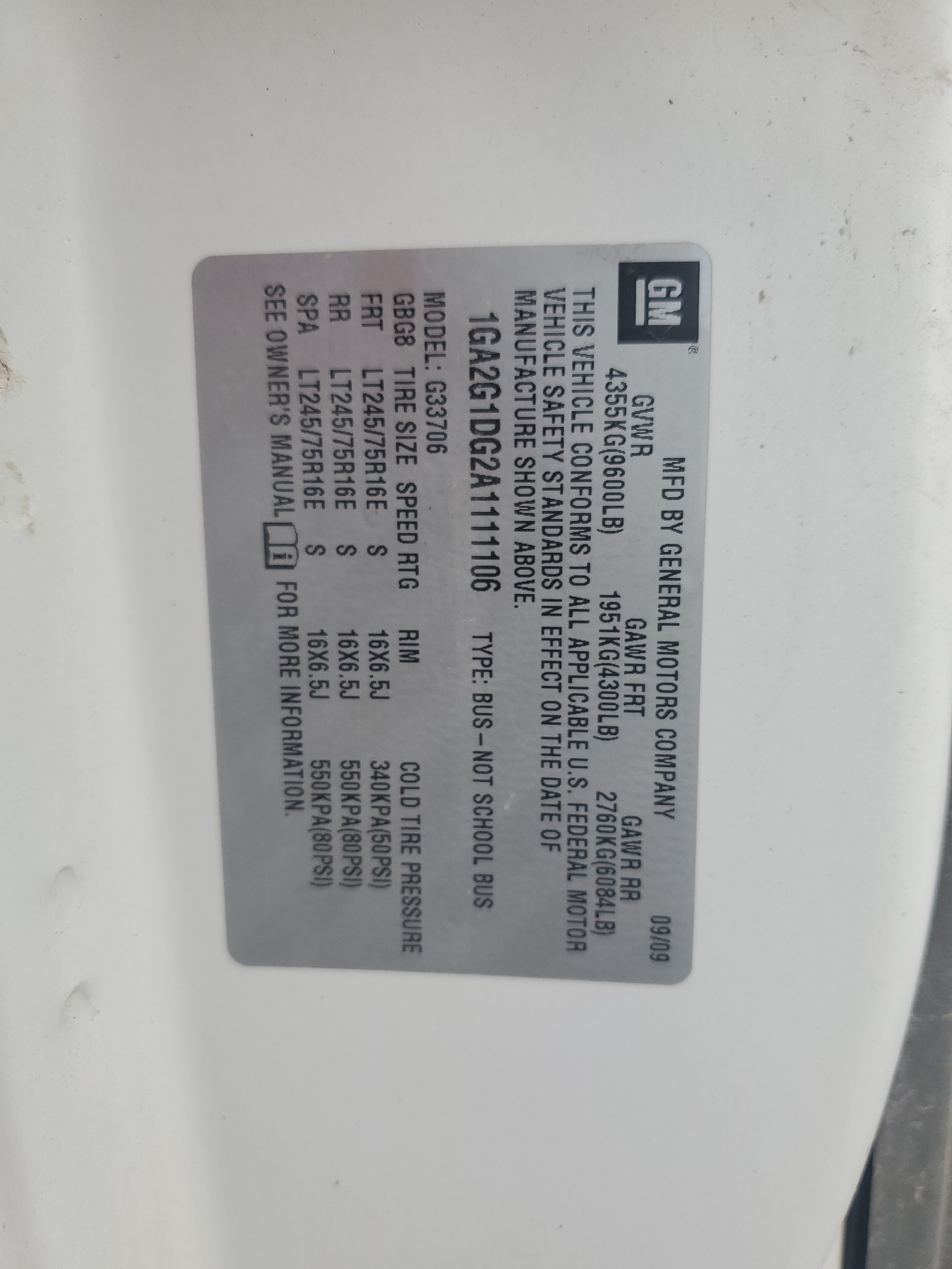 1GA2G1DG2A1111106 2010 Chevrolet Express G3500 Lt