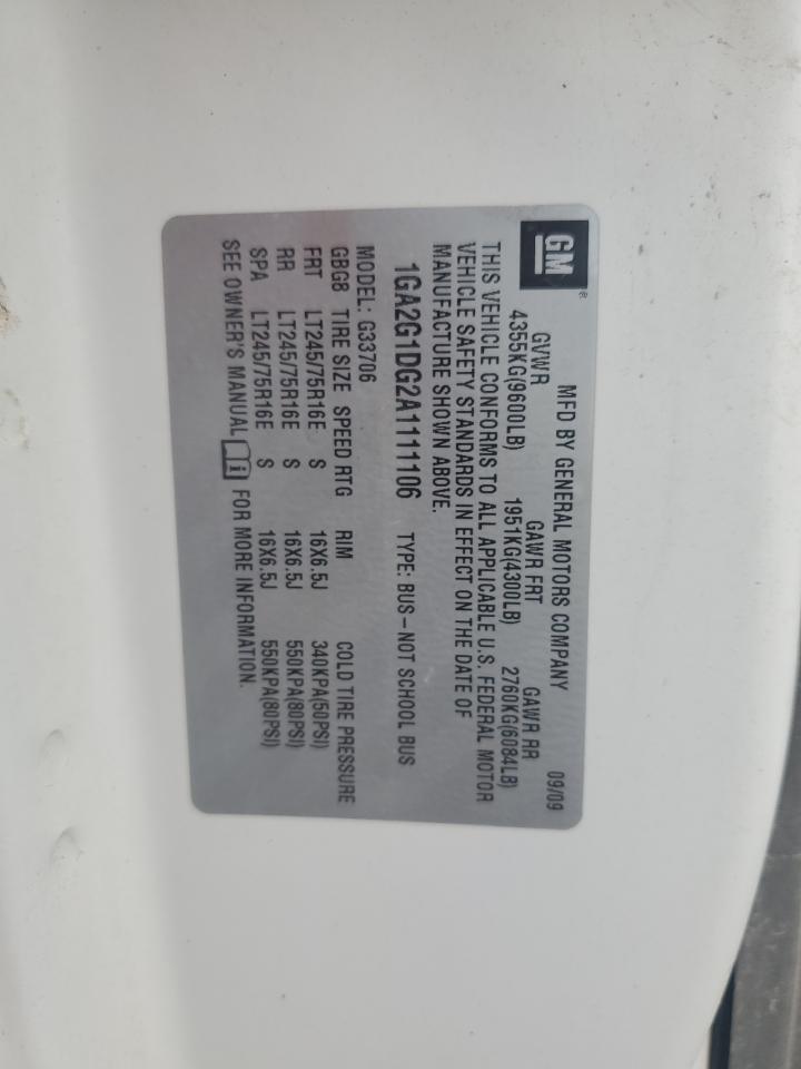 2010 Chevrolet Express G3500 Lt VIN: 1GA2G1DG2A1111106 Lot: 66965574