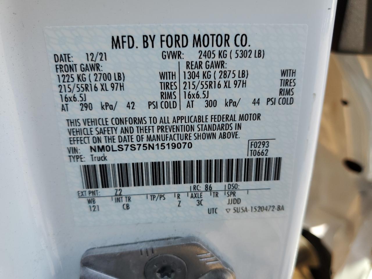 NM0LS7S75N1519070 2022 Ford Transit Connect Xl