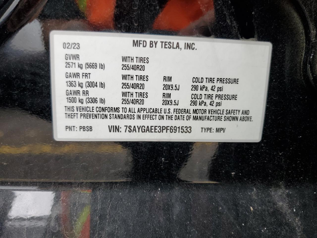2023 Tesla Model Y VIN: 7SAYGAEE3PF691533 Lot: 67562064