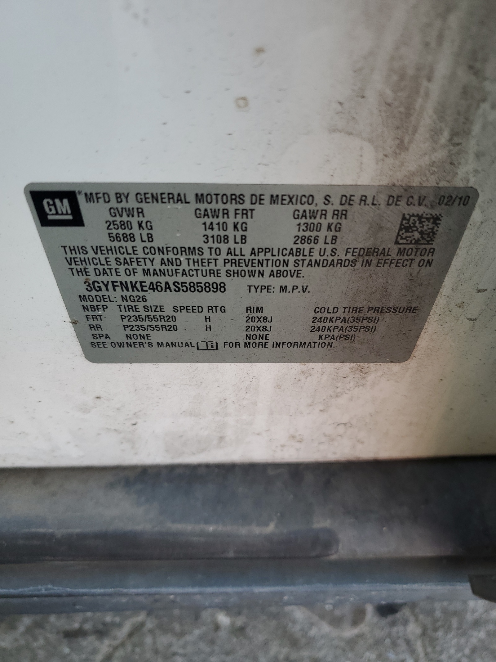 3GYFNKE46AS585898 2010 Cadillac Srx Premium Collection