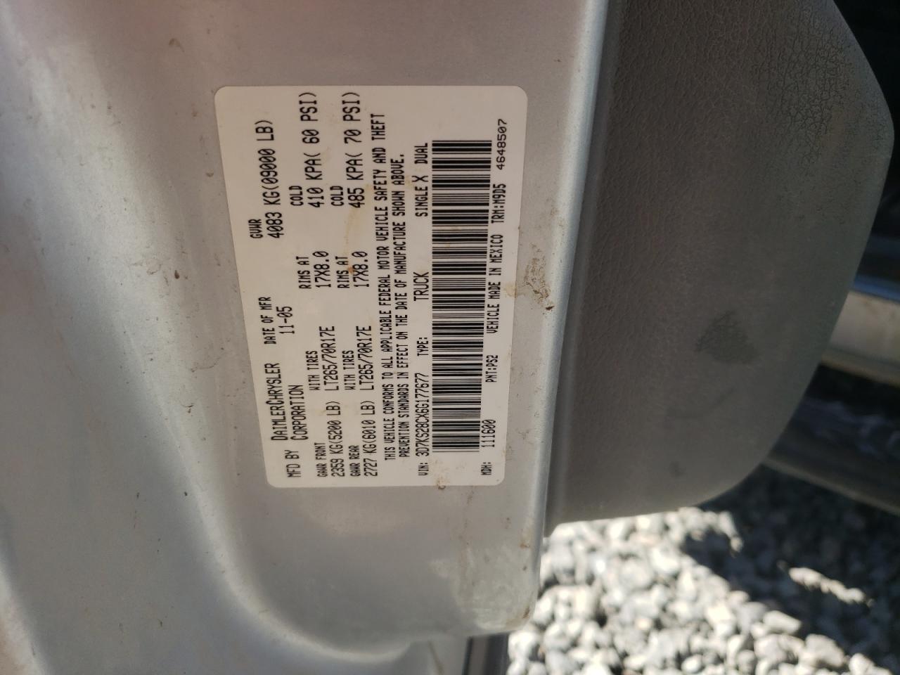 2006 Dodge Ram 2500 St VIN: 3D7KS28CX6G177677 Lot: 68044714