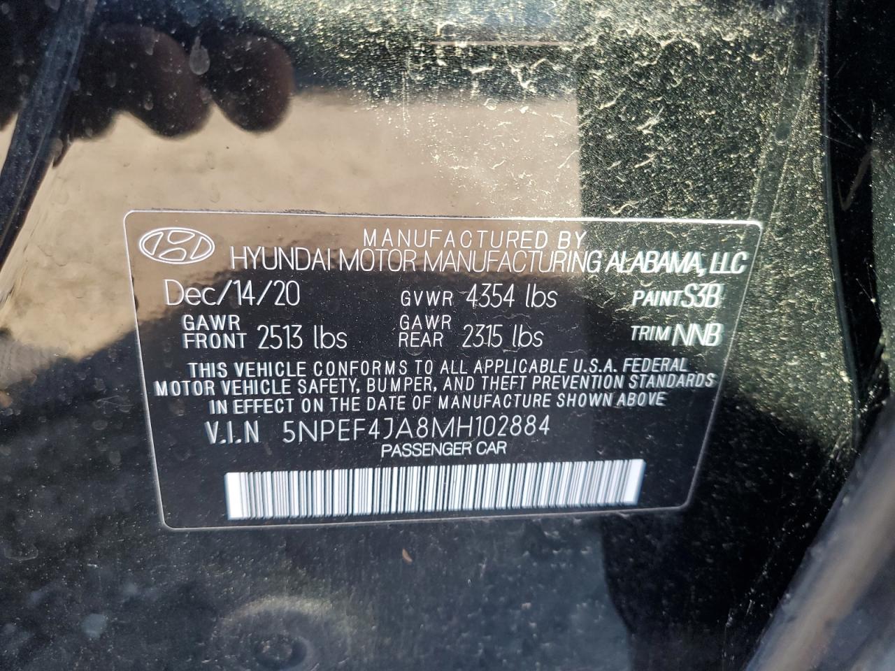 5NPEF4JA8MH102884 2021 Hyundai Sonata Sel