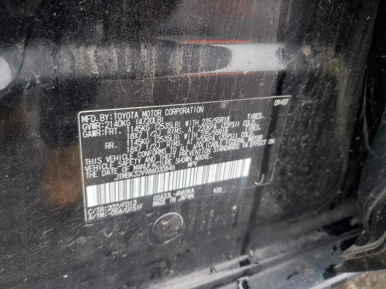 2008 Toyota Rav4 Sport VIN: JTMBK32V986030846 Lot: 66320814