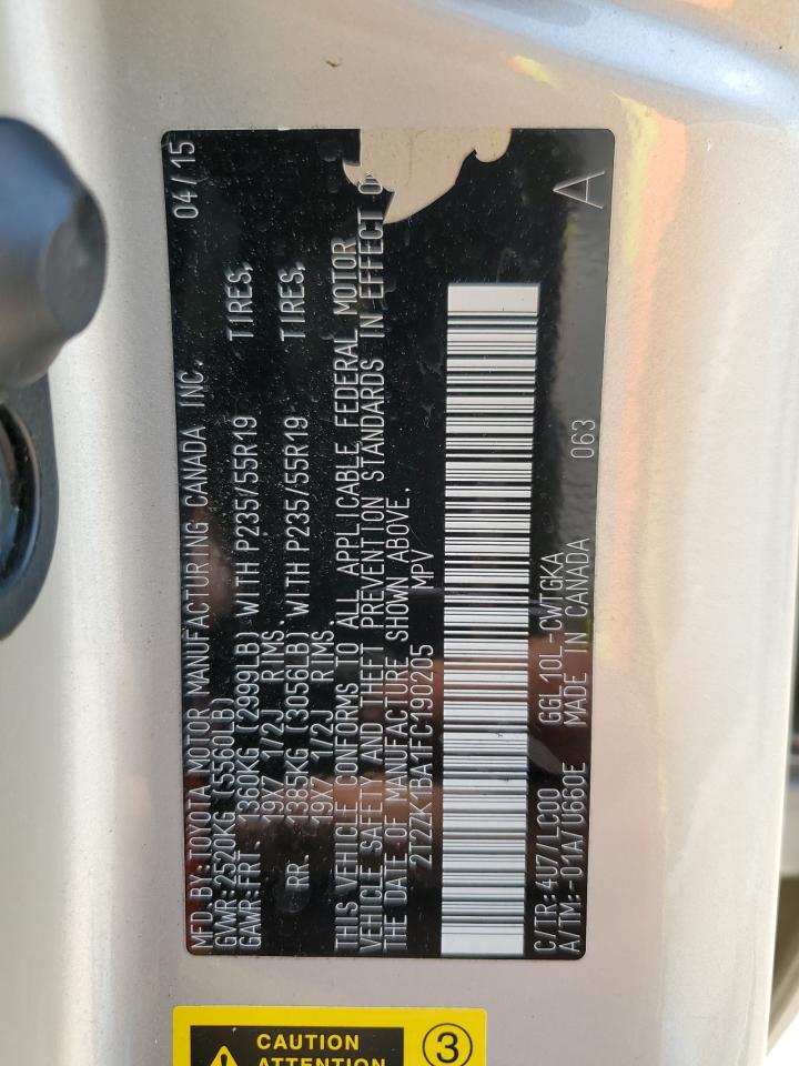 2015 Lexus Rx 350 VIN: 2T2ZK1BA1FC190205 Lot: 65371804