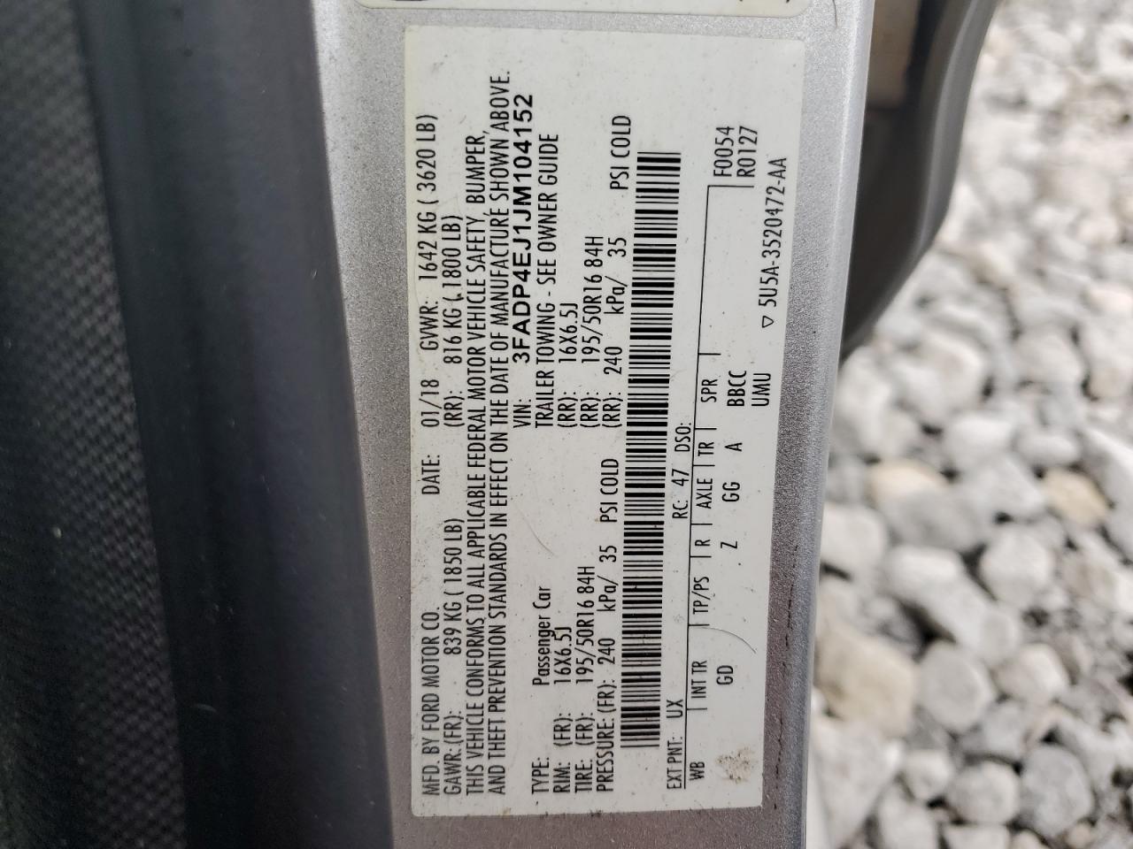 2018 Ford Fiesta Se VIN: 3FADP4EJ1JM104152 Lot: 68659914