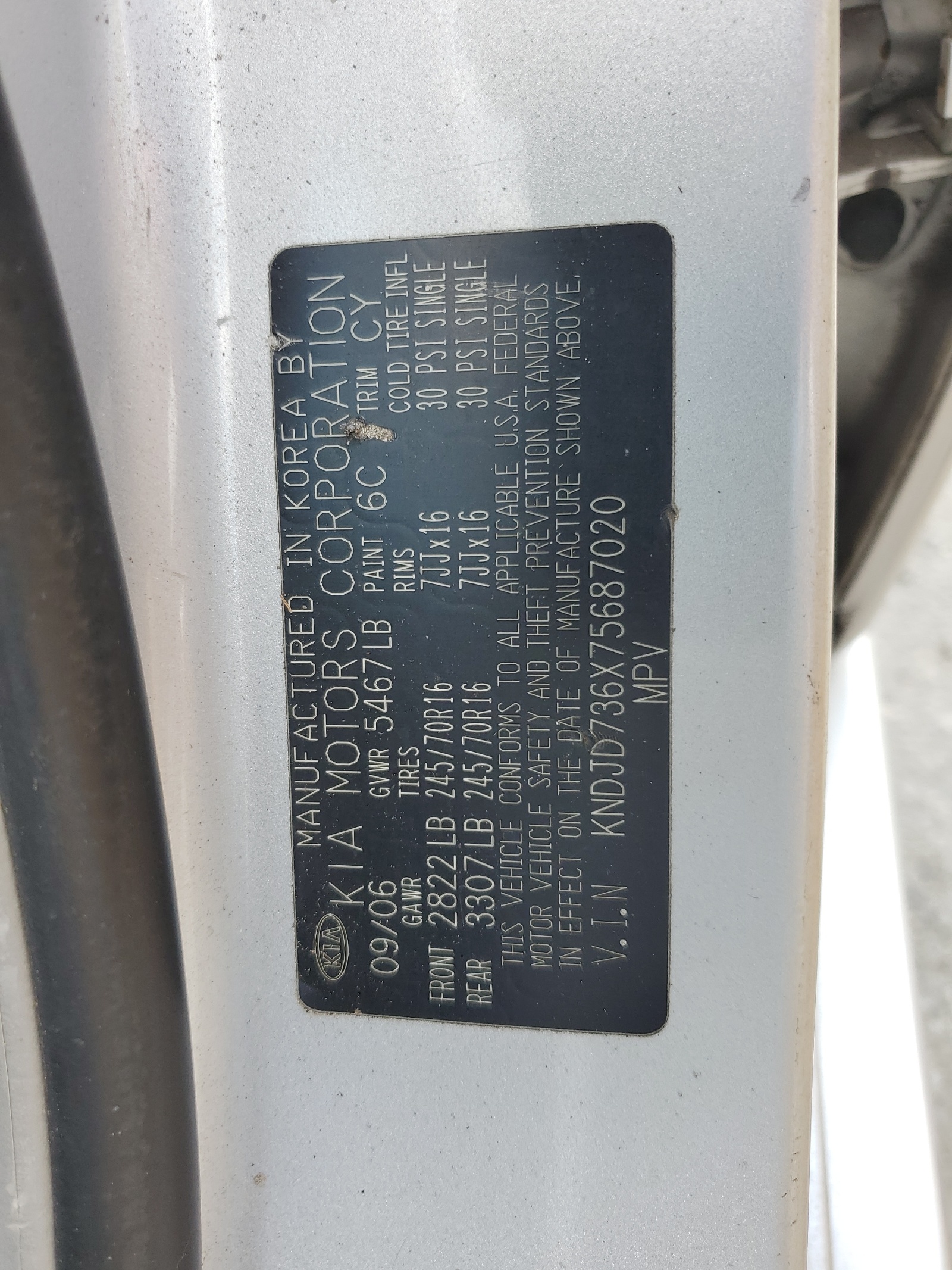 KNDJD736X75687020 2007 Kia Sorento Ex