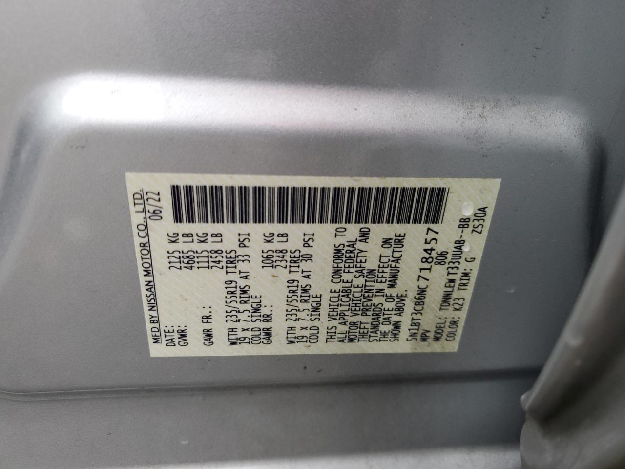 5N1BT3CB6NC718457 2022 Nissan Rogue Sl