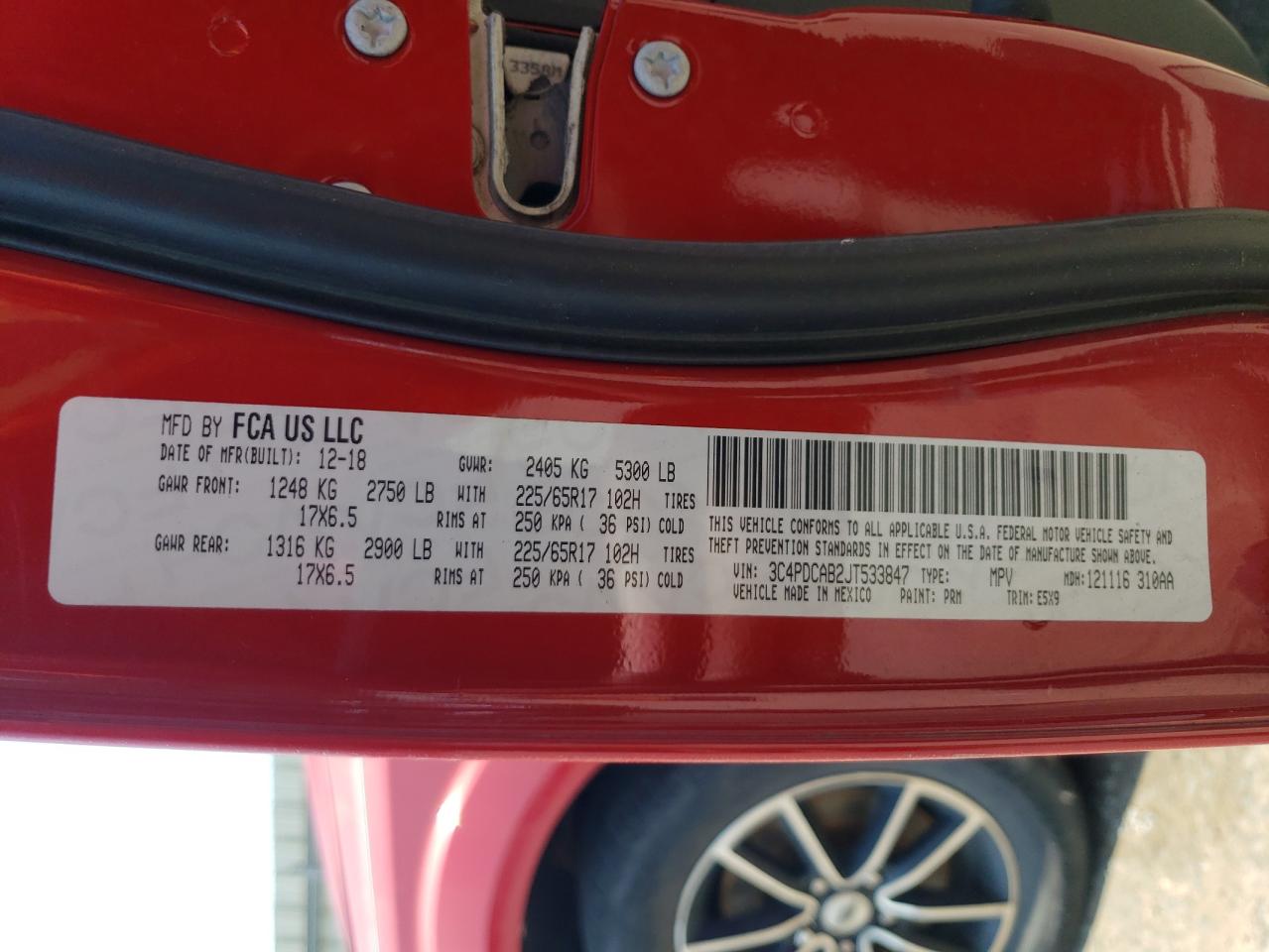 2018 Dodge Journey Se VIN: 3C4PDCAB2JT533847 Lot: 66156754