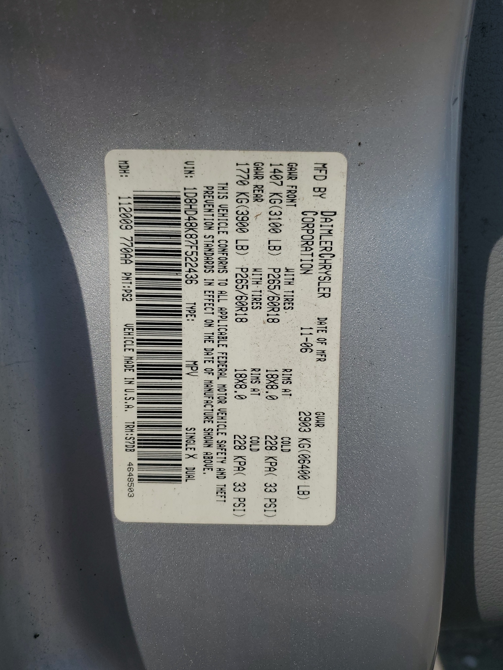 1D8HD48K87F522436 2007 Dodge Durango Slt