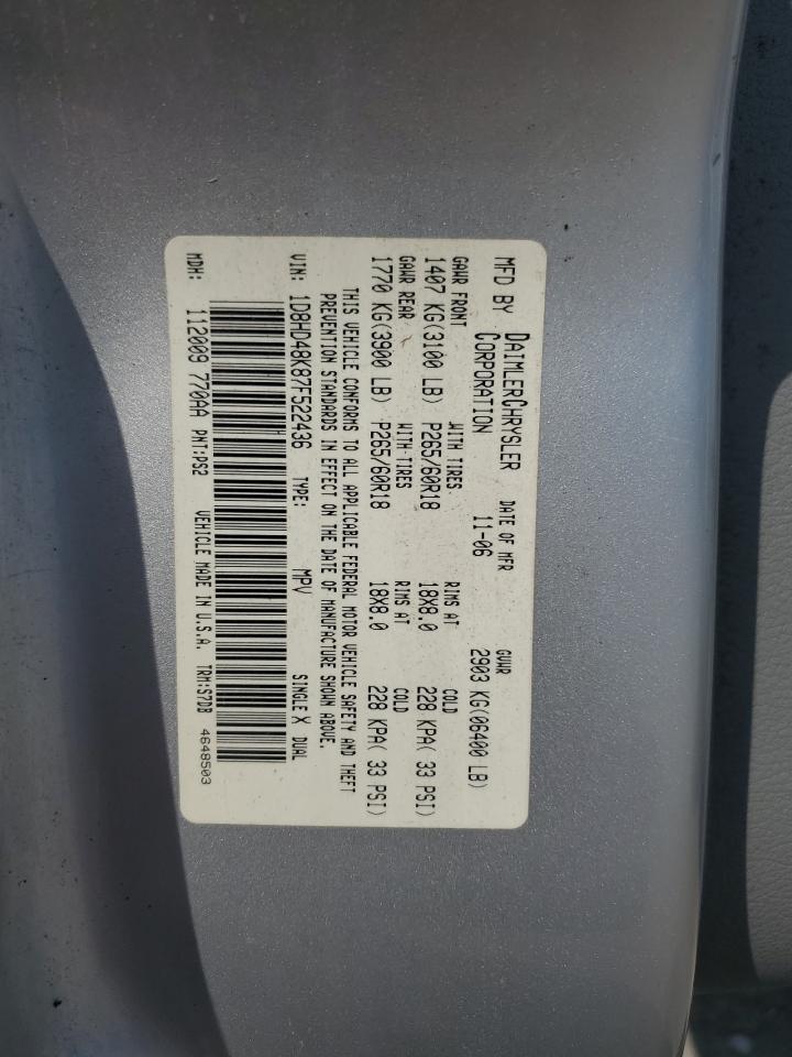 2007 Dodge Durango Slt VIN: 1D8HD48K87F522436 Lot: 66631194