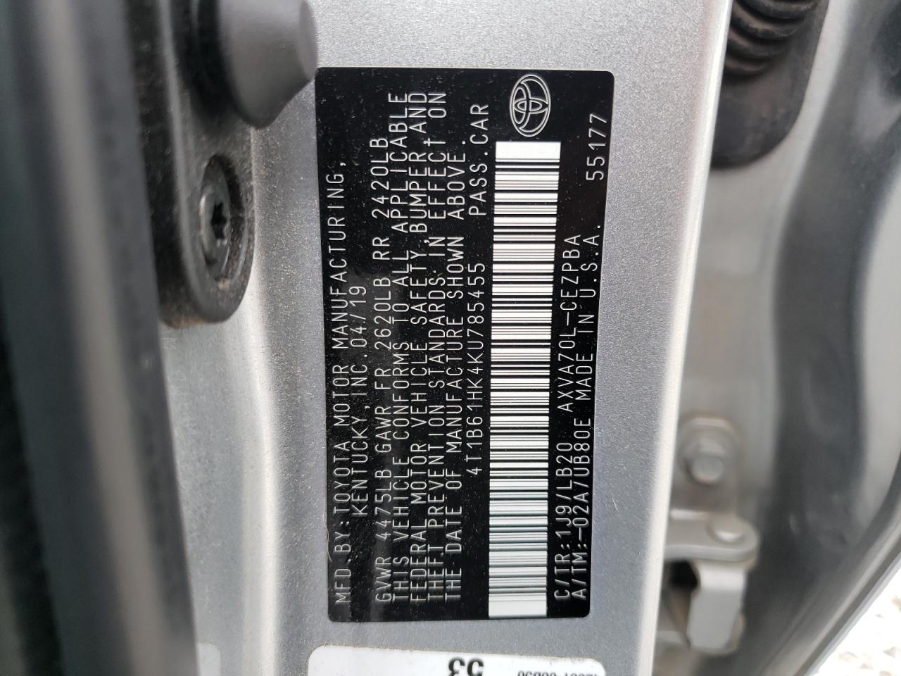 4T1B61HK4KU785455 2019 Toyota Camry Xse