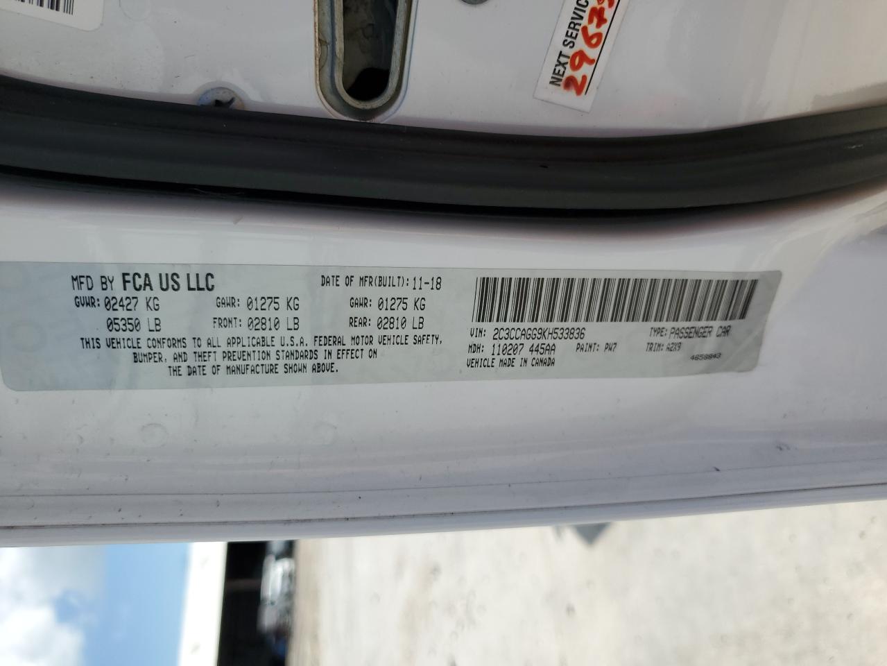 2019 Chrysler 300 S VIN: 2C3CCAGG9KH533836 Lot: 66387964