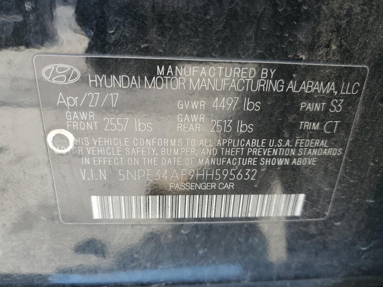 5NPE34AF9HH595632 2017 Hyundai Sonata Sport