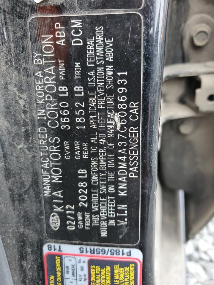 2012 Kia Rio Lx VIN: KNADM4A37C6086931 Lot: 66381574