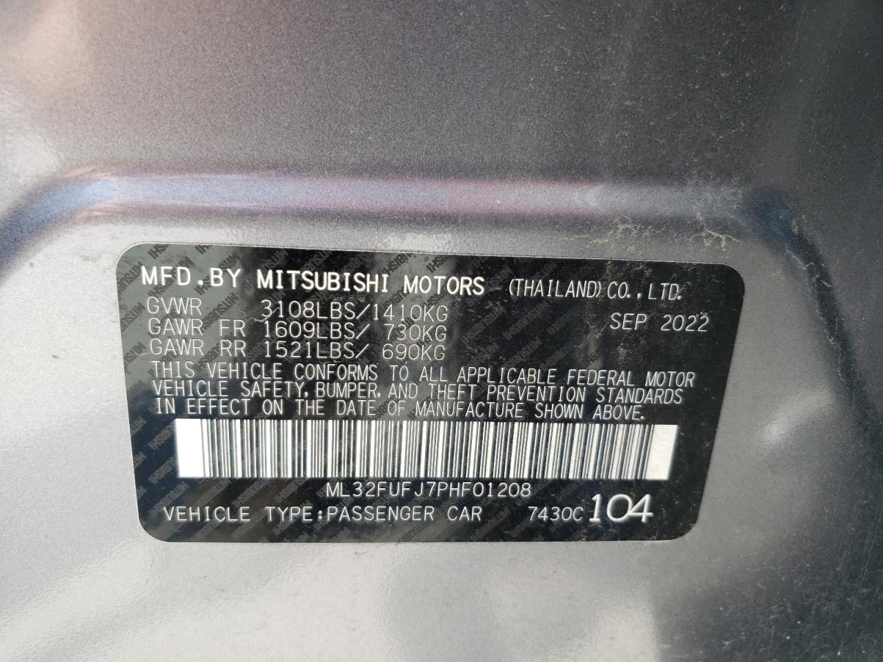 ML32FUFJ7PHF01208 2023 Mitsubishi Mirage G4 Es