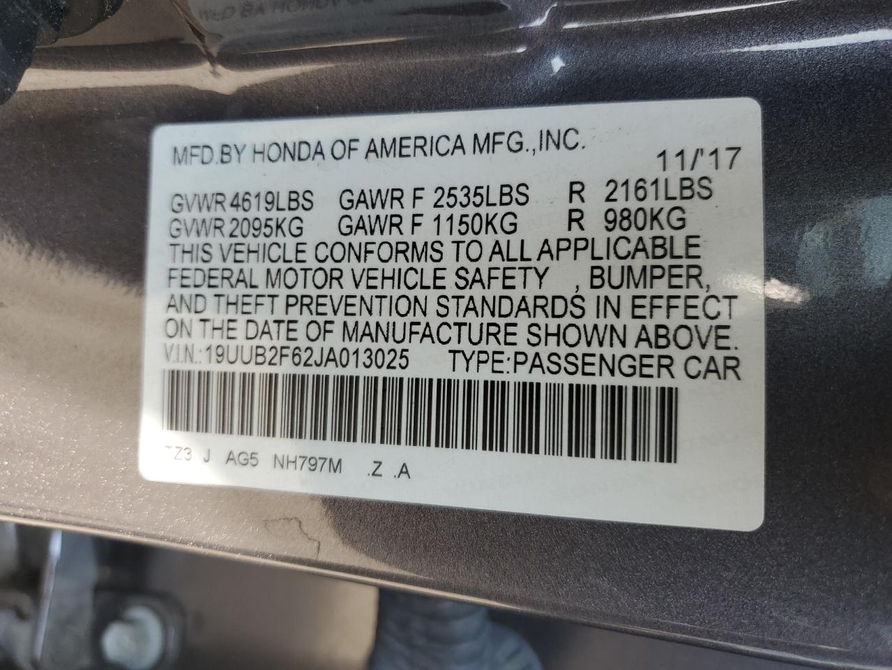 19UUB2F62JA013025 2018 Acura Tlx Tech+A