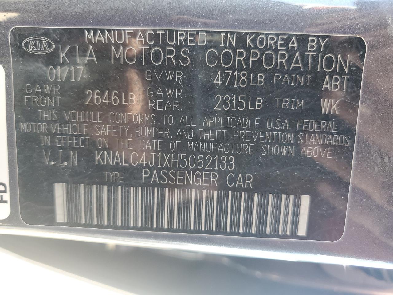 2017 Kia Cadenza Premium VIN: KNALC4J1XH5062133 Lot: 67786704