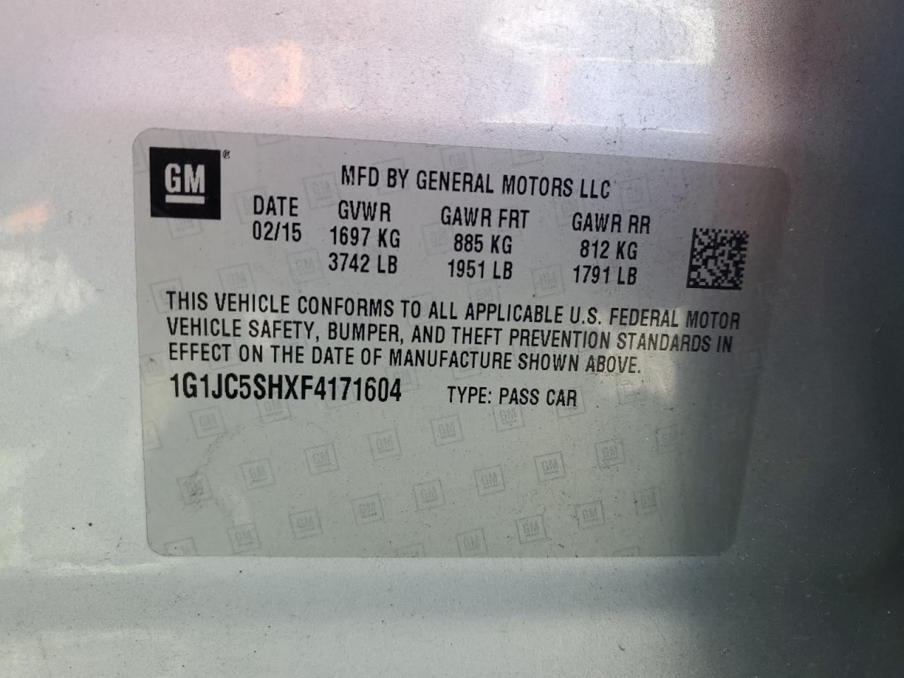 1G1JC5SHXF4171604 2015 Chevrolet Sonic Lt