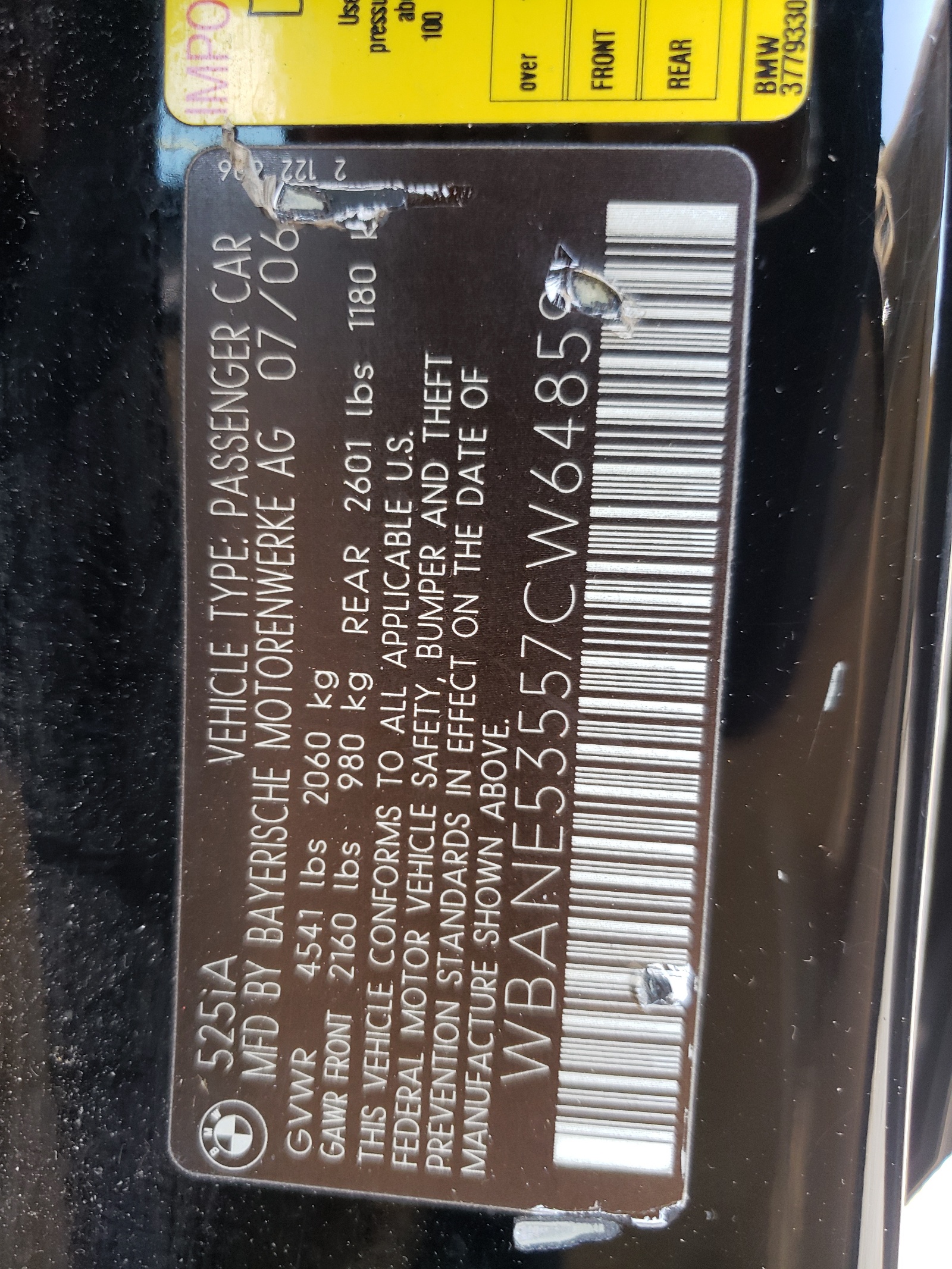 WBANE53557CW64859 2007 BMW 525 I