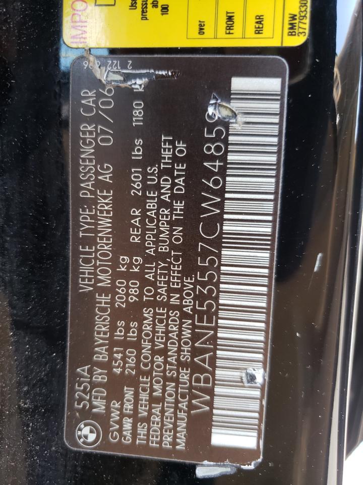 2007 BMW 525 I VIN: WBANE53557CW64859 Lot: 65541744