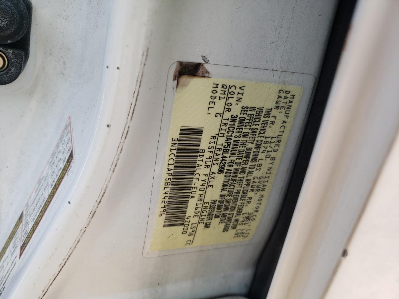 2011 Nissan Versa S VIN: 3N1CC1AP5BL442996 Lot: 65938334