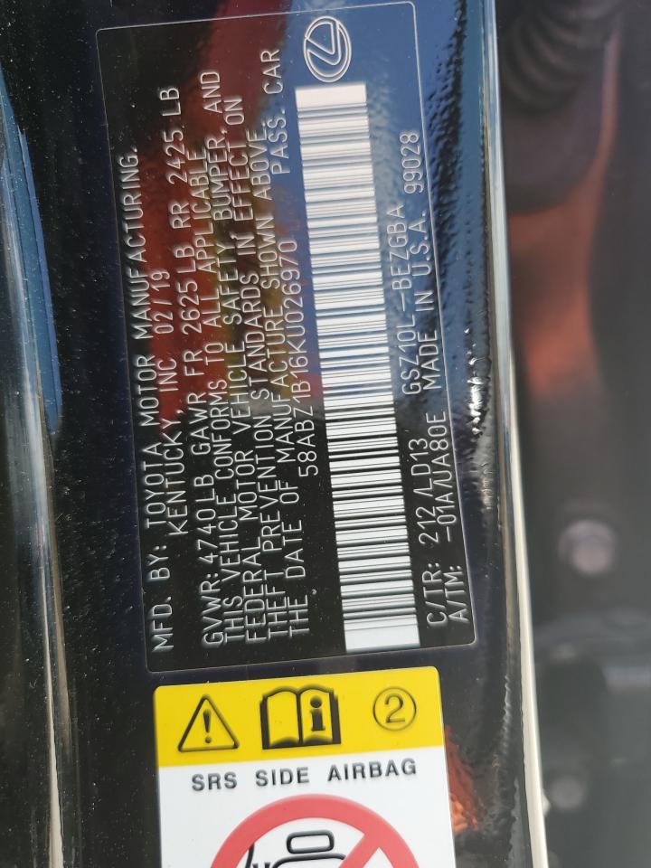 2019 Lexus Es 350 VIN: 58ABZ1B16KU026970 Lot: 67139274