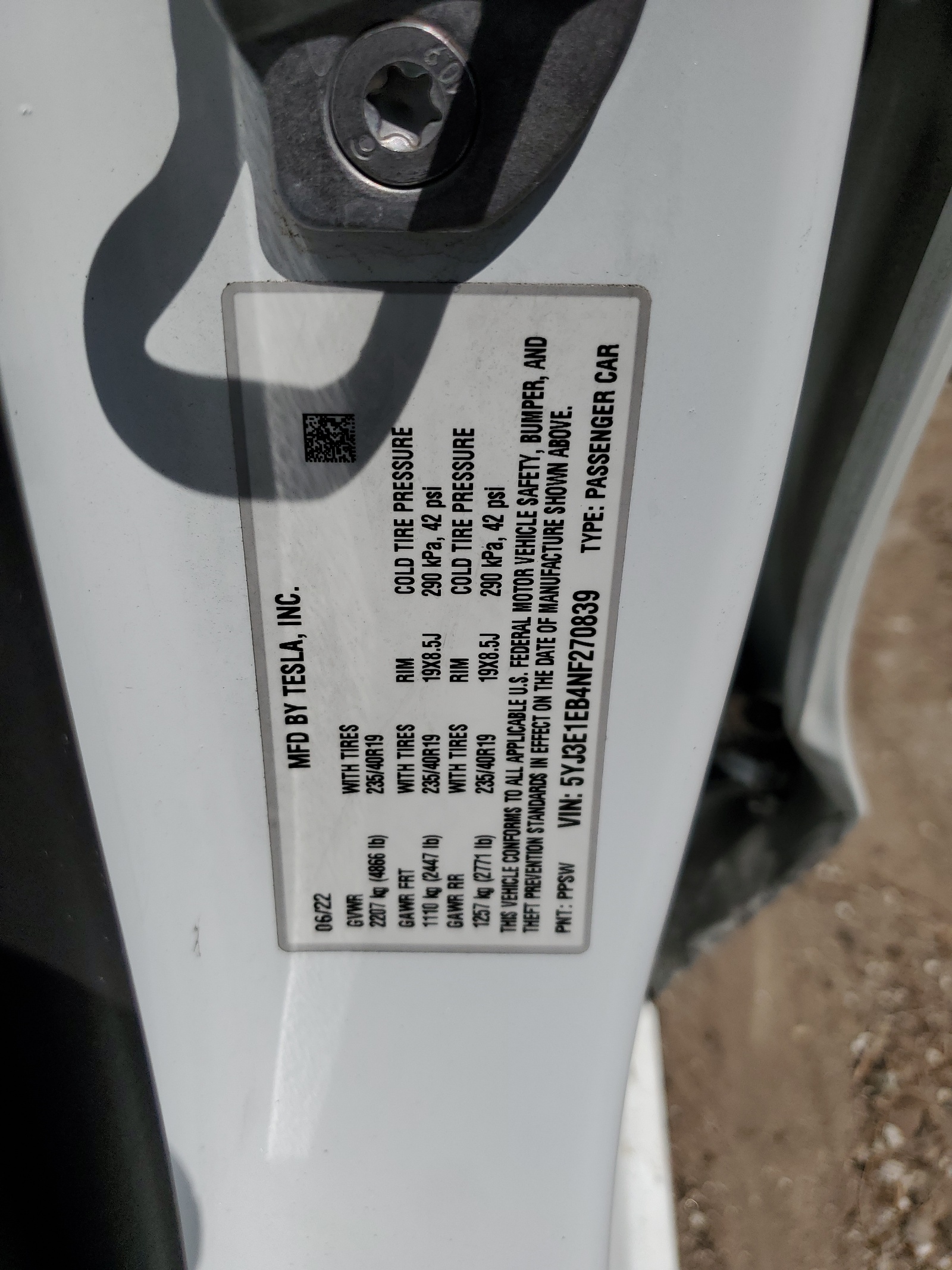 5YJ3E1EB4NF270839 2022 Tesla Model 3