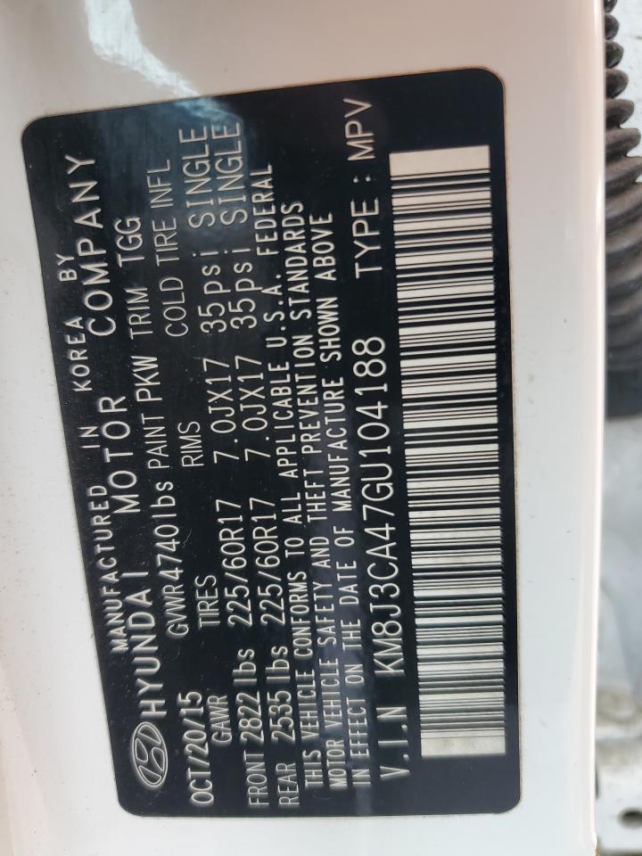 2016 Hyundai Tucson Limited VIN: KM8J3CA47GU104188 Lot: 67599244