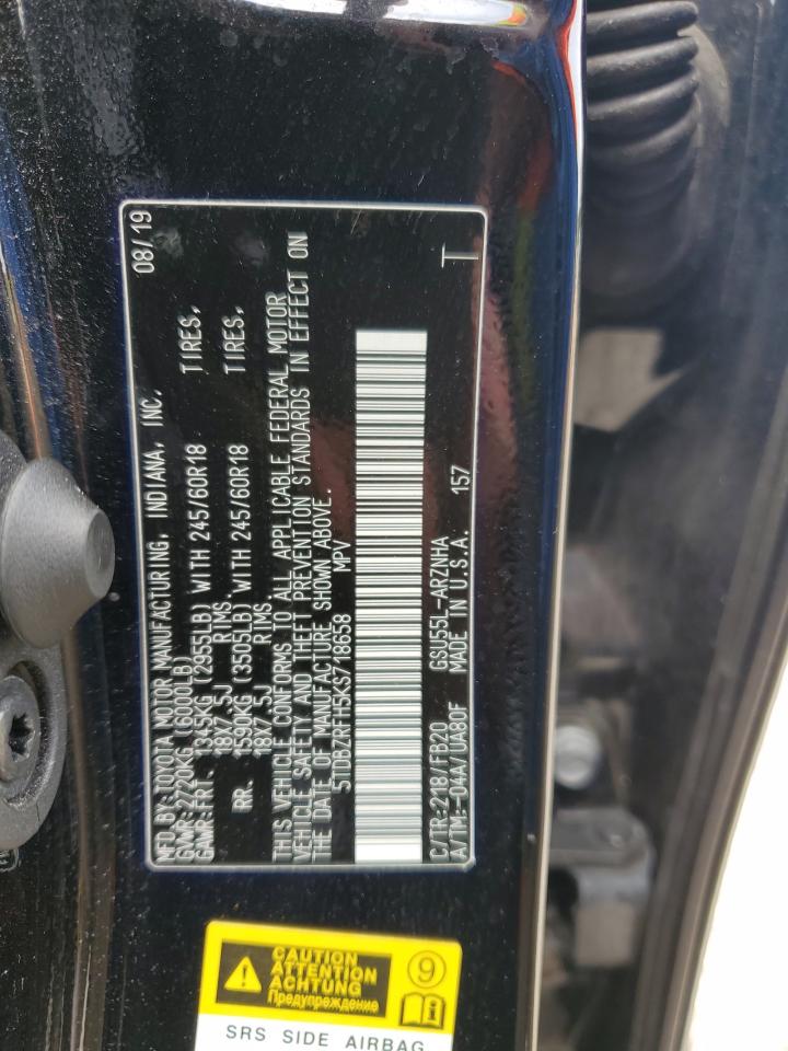 2019 Toyota Highlander Le VIN: 5TDBZRFH5KS718658 Lot: 65714904