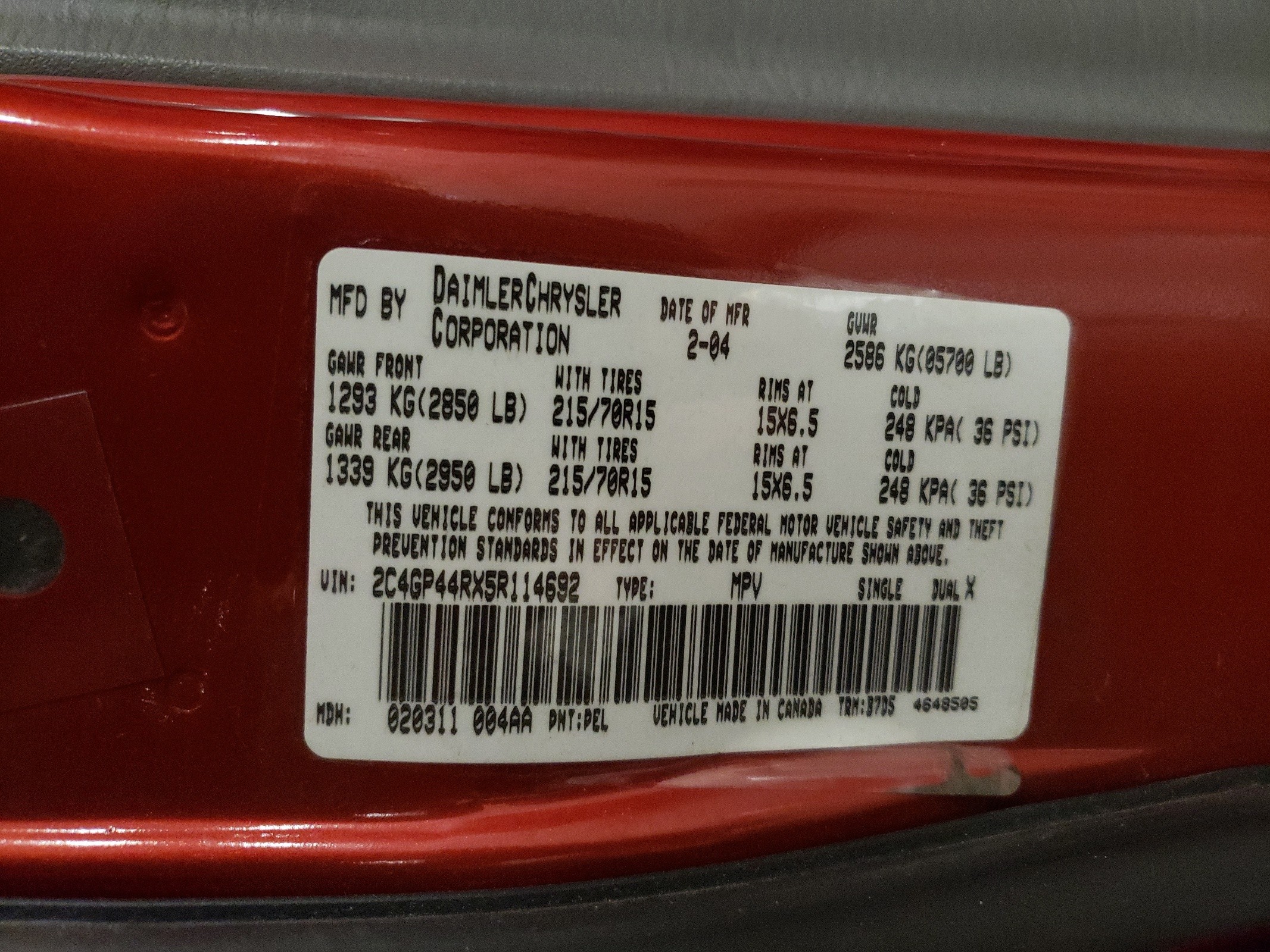 2C4GP44RX5R114692 2005 Chrysler Town & Country Lx