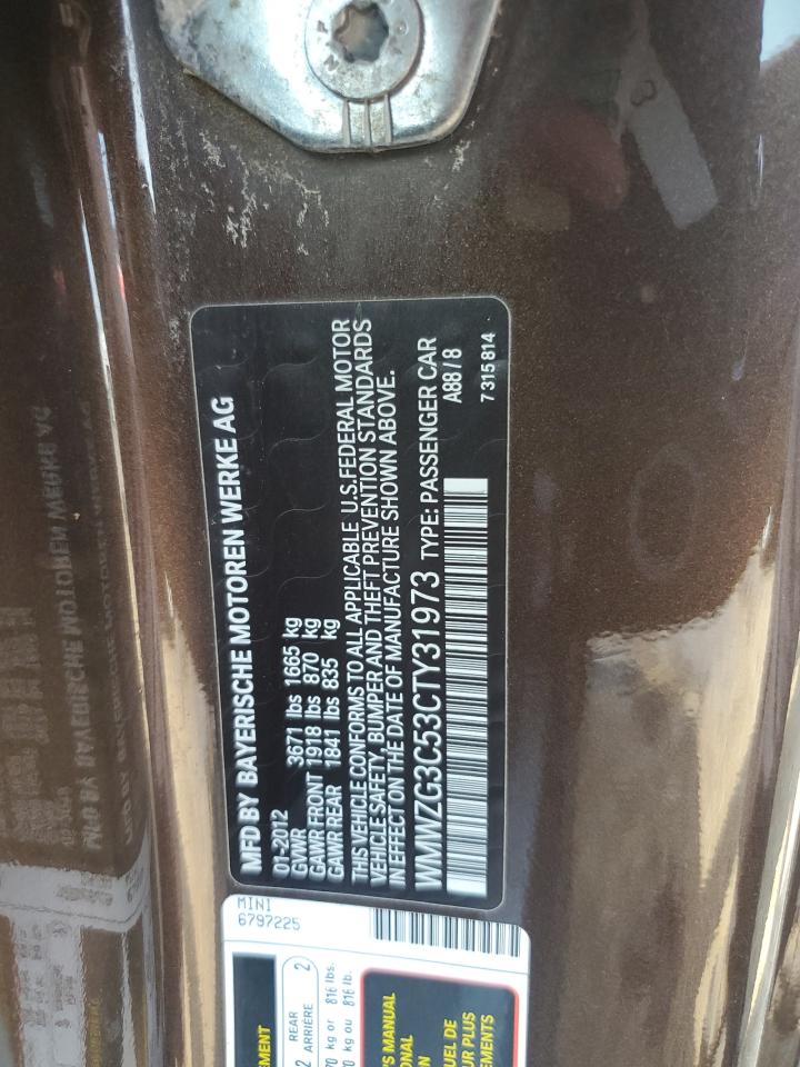 2012 Mini Cooper S Clubman VIN: WMWZG3C53CTY31973 Lot: 65826944