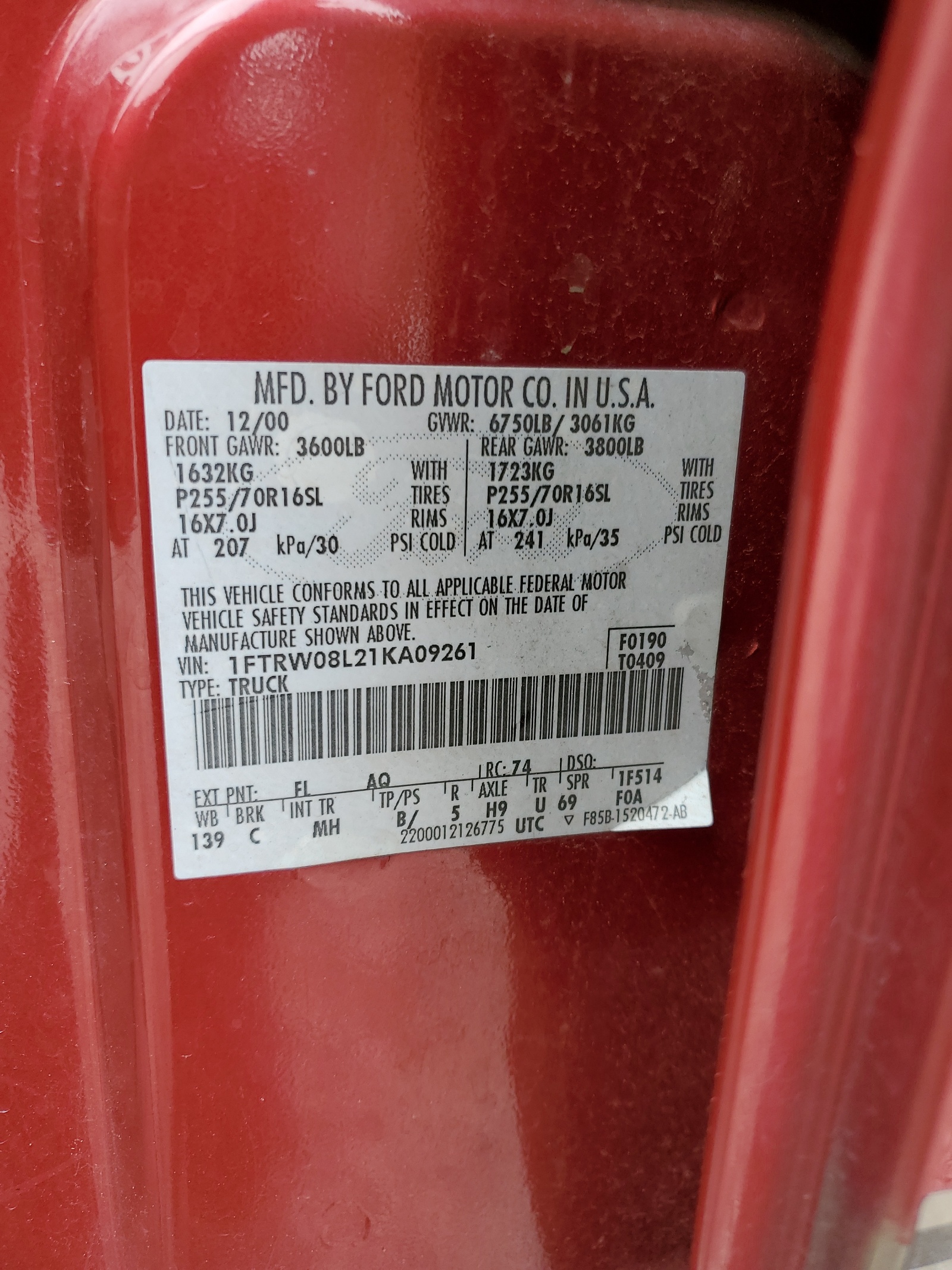 1FTRW08L21KA09261 2001 Ford F150 Supercrew