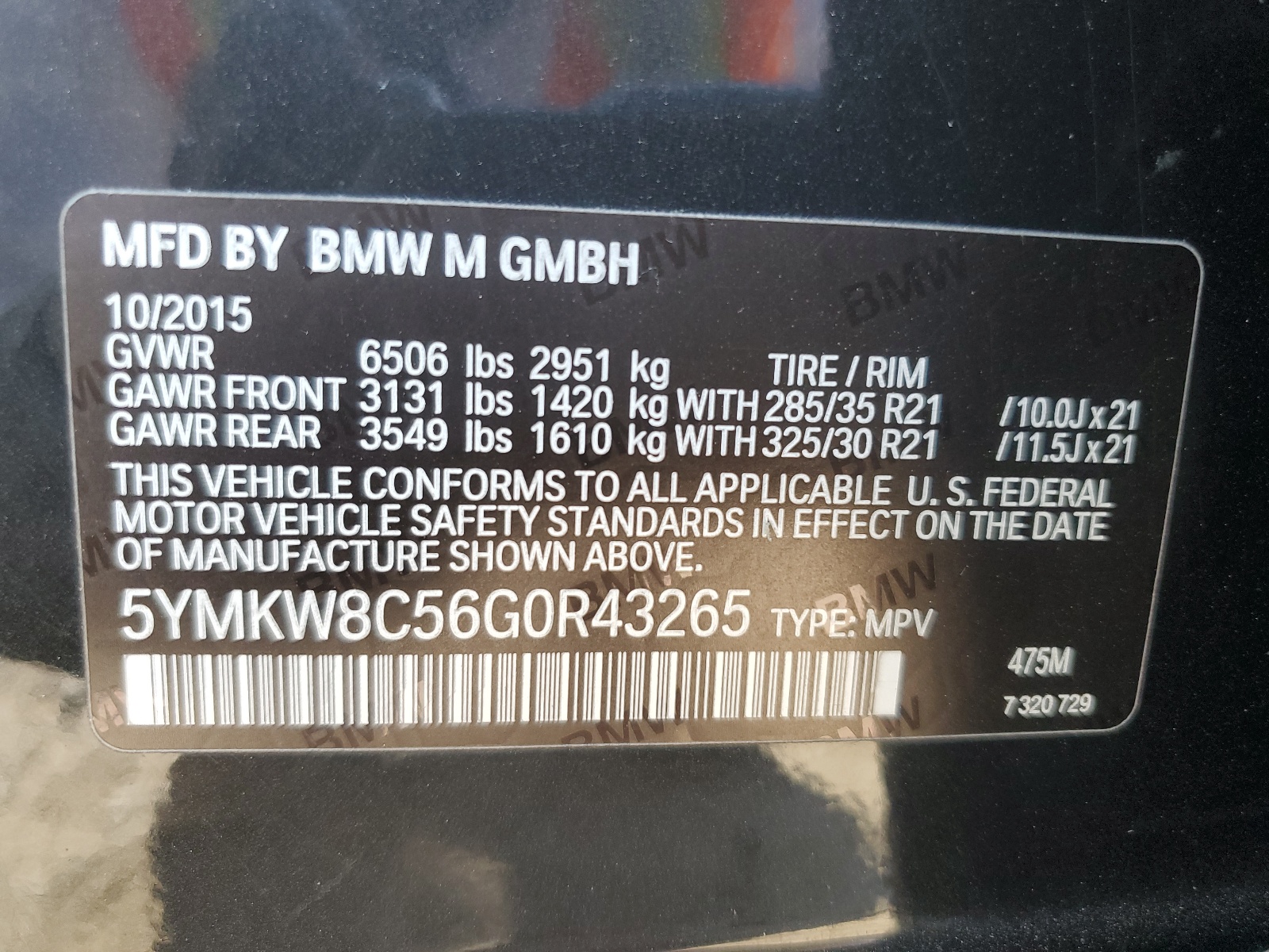 5YMKW8C56G0R43265 2016 BMW X6 M