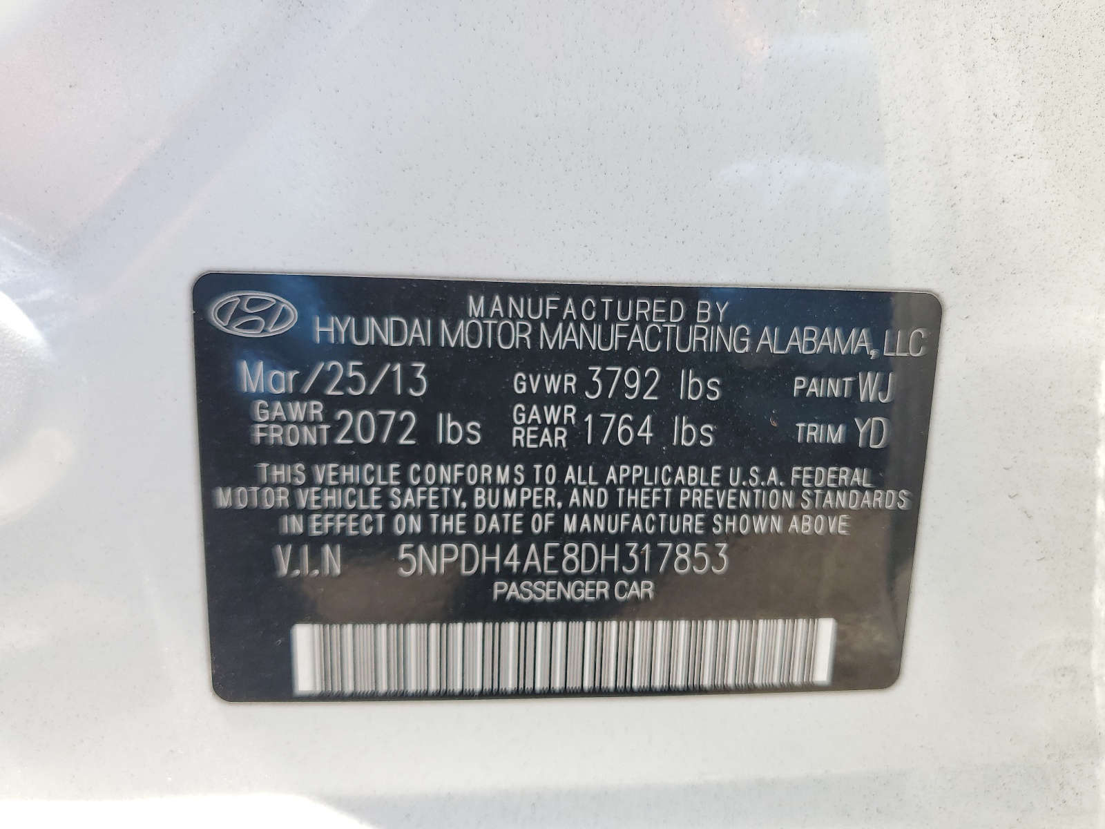 5NPDH4AE8DH317853 2013 Hyundai Elantra Gls