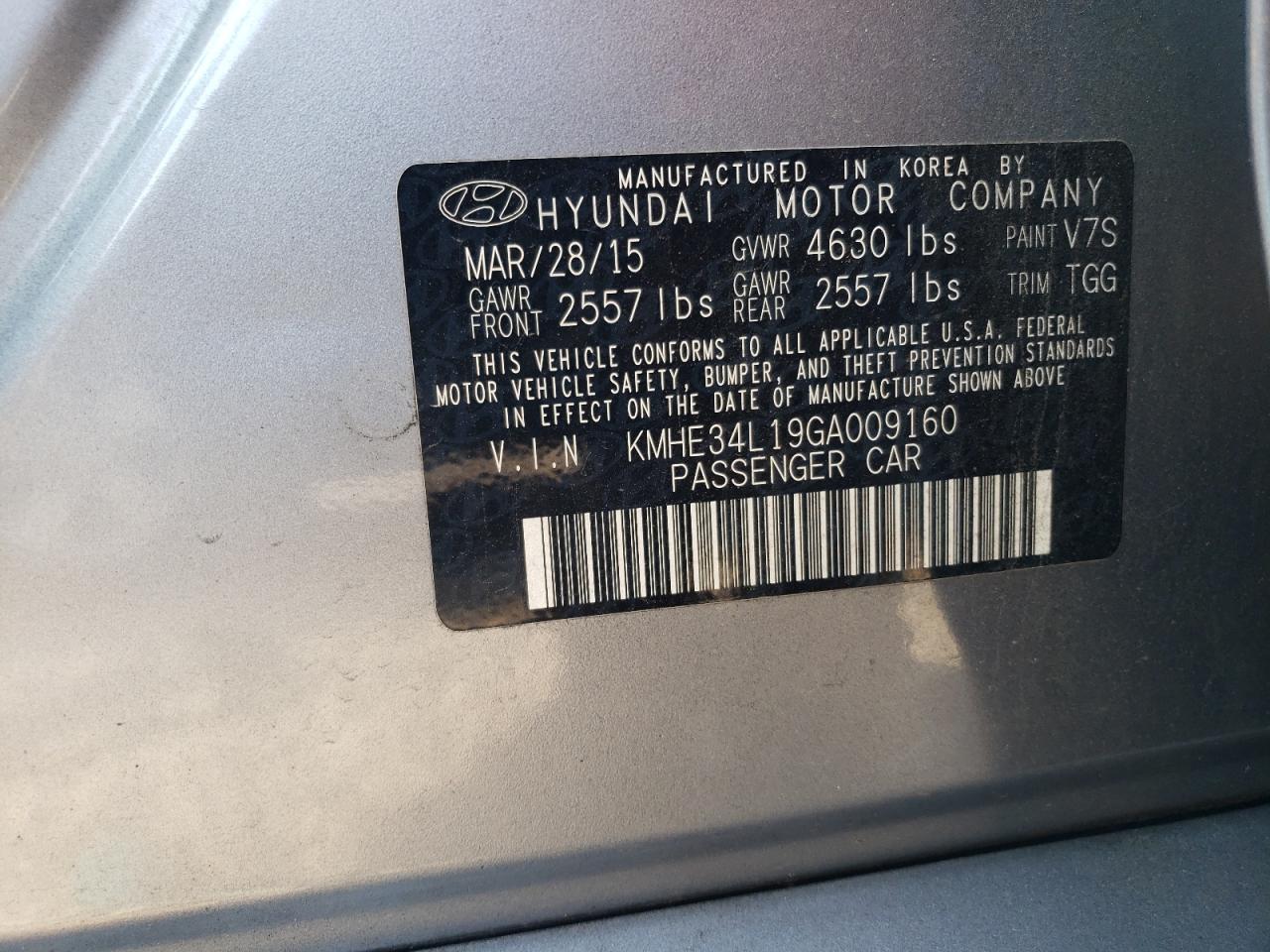 KMHE34L19GA009160 2016 Hyundai Sonata Hybrid