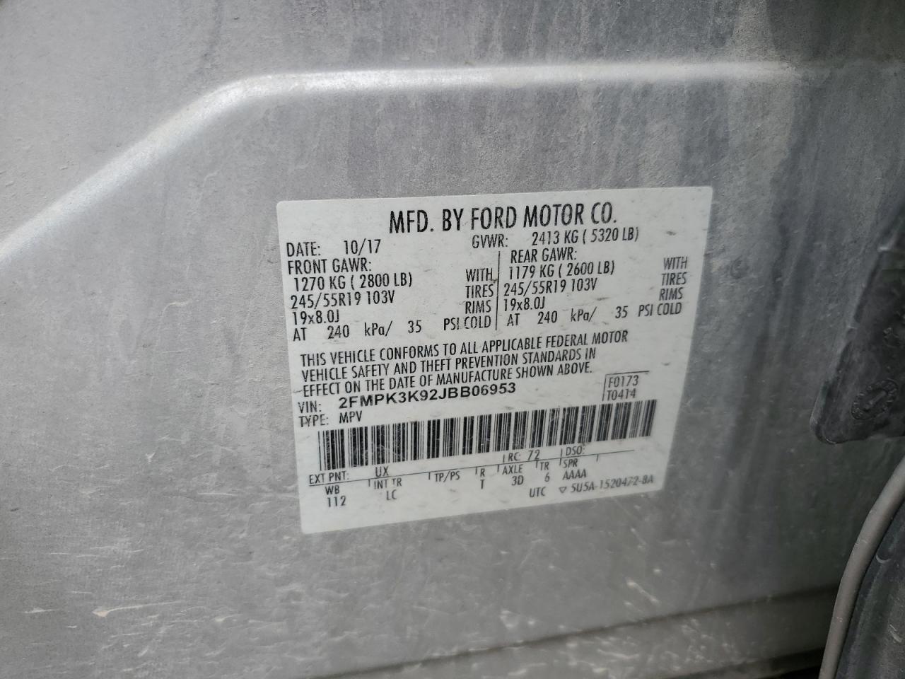 2018 Ford Edge Titanium VIN: 2FMPK3K92JBB06953 Lot: 68839954