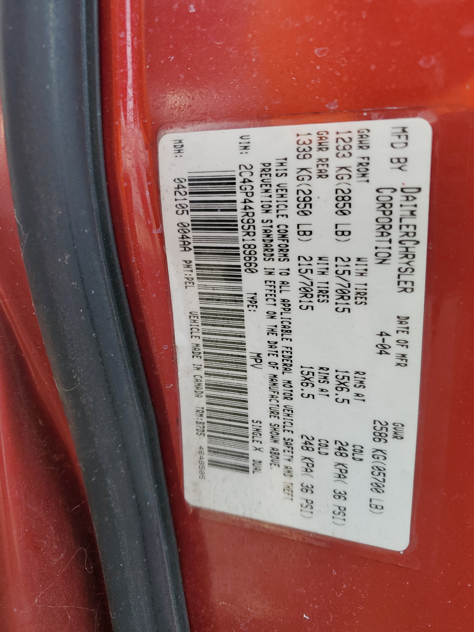 2C4GP44R95R189660 2005 Chrysler Town & Country Lx