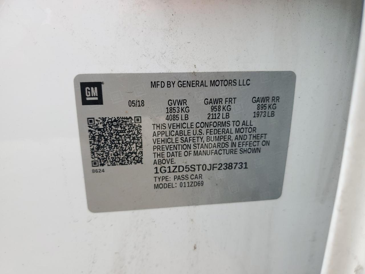 2018 Chevrolet Malibu Lt VIN: 1G1ZD5ST0JF238731 Lot: 69204704