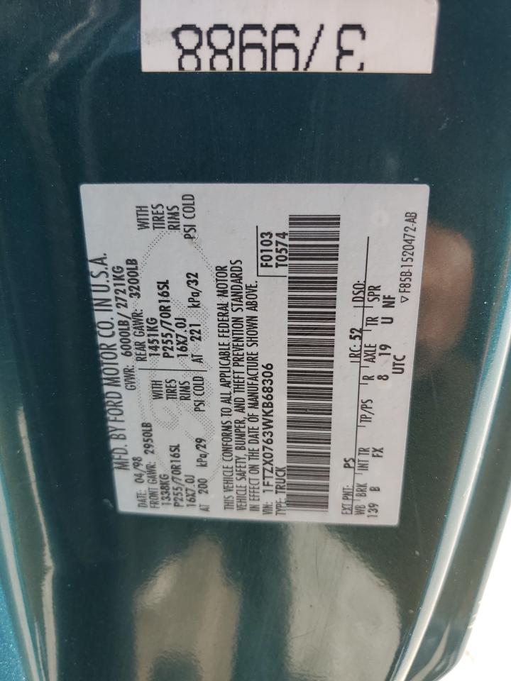 1998 Ford F150 VIN: 1FTZX0763WKB68306 Lot: 68452434
