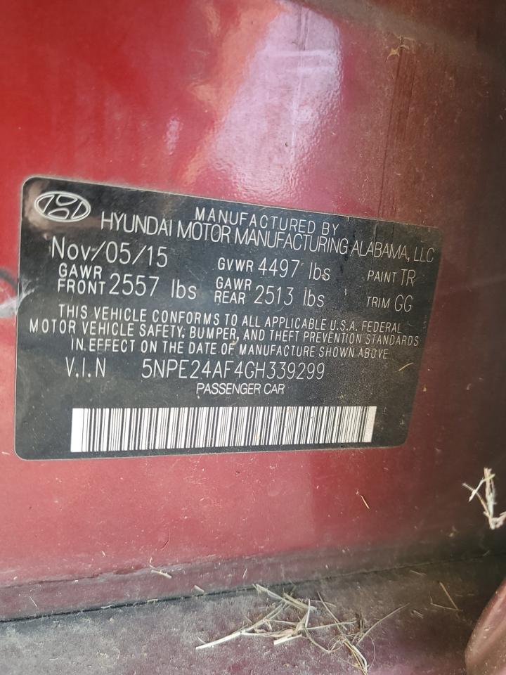 2016 Hyundai Sonata Se VIN: 5NPE24AF4GH339299 Lot: 66658034