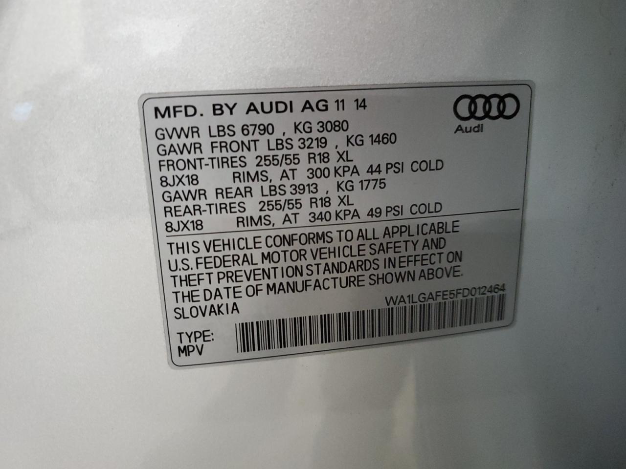 2015 Audi Q7 Premium Plus VIN: WA1LGAFE5FD012464 Lot: 65297304