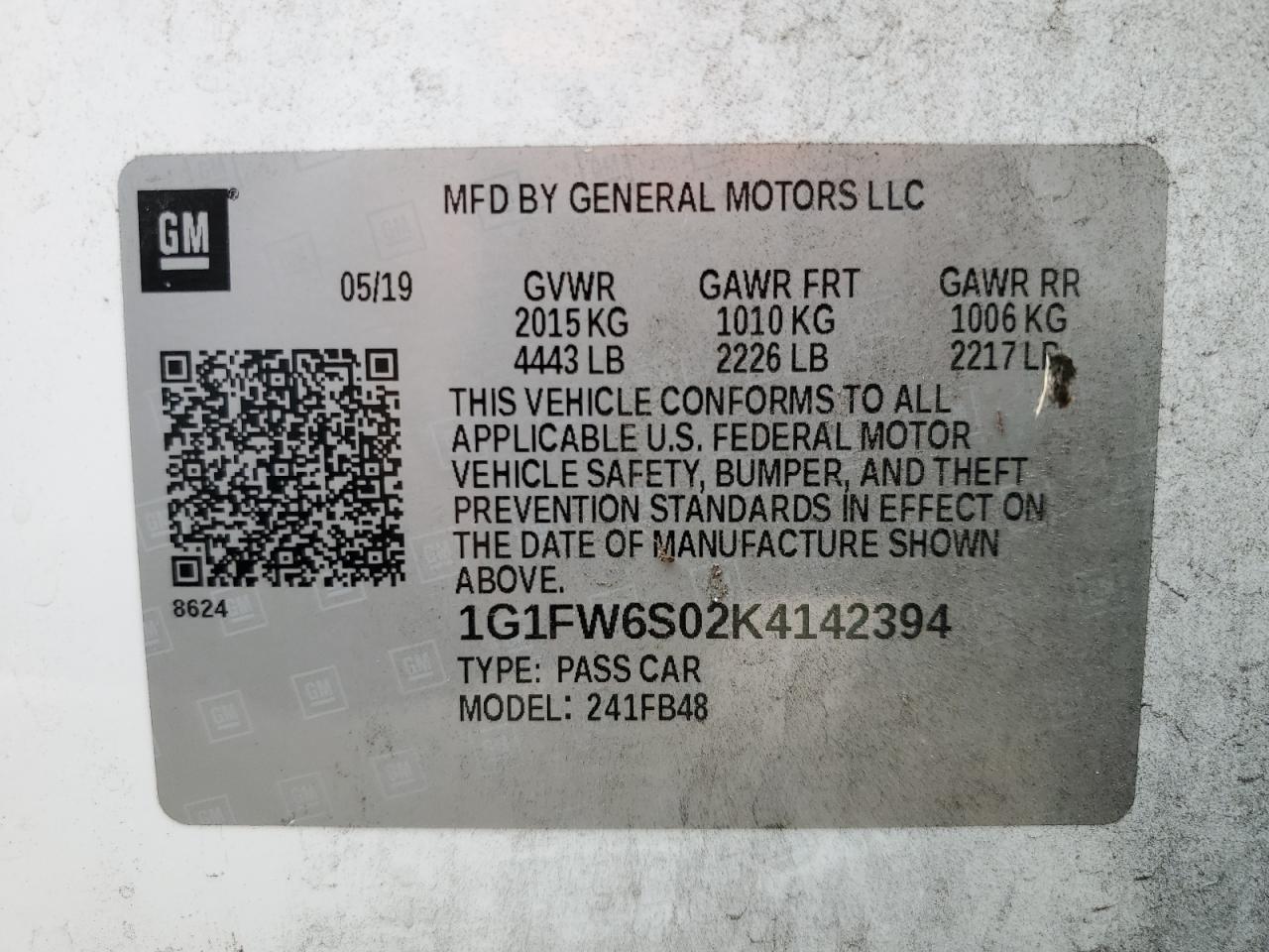 2019 Chevrolet Bolt Ev Lt VIN: 1G1FW6S02K4142394 Lot: 68279884