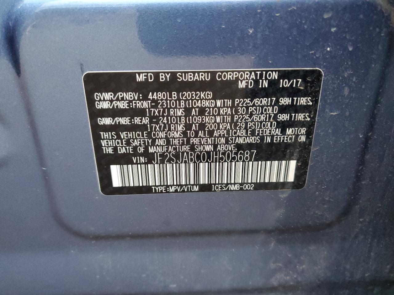 JF2SJABC0JH505687 2018 Subaru Forester 2.5I