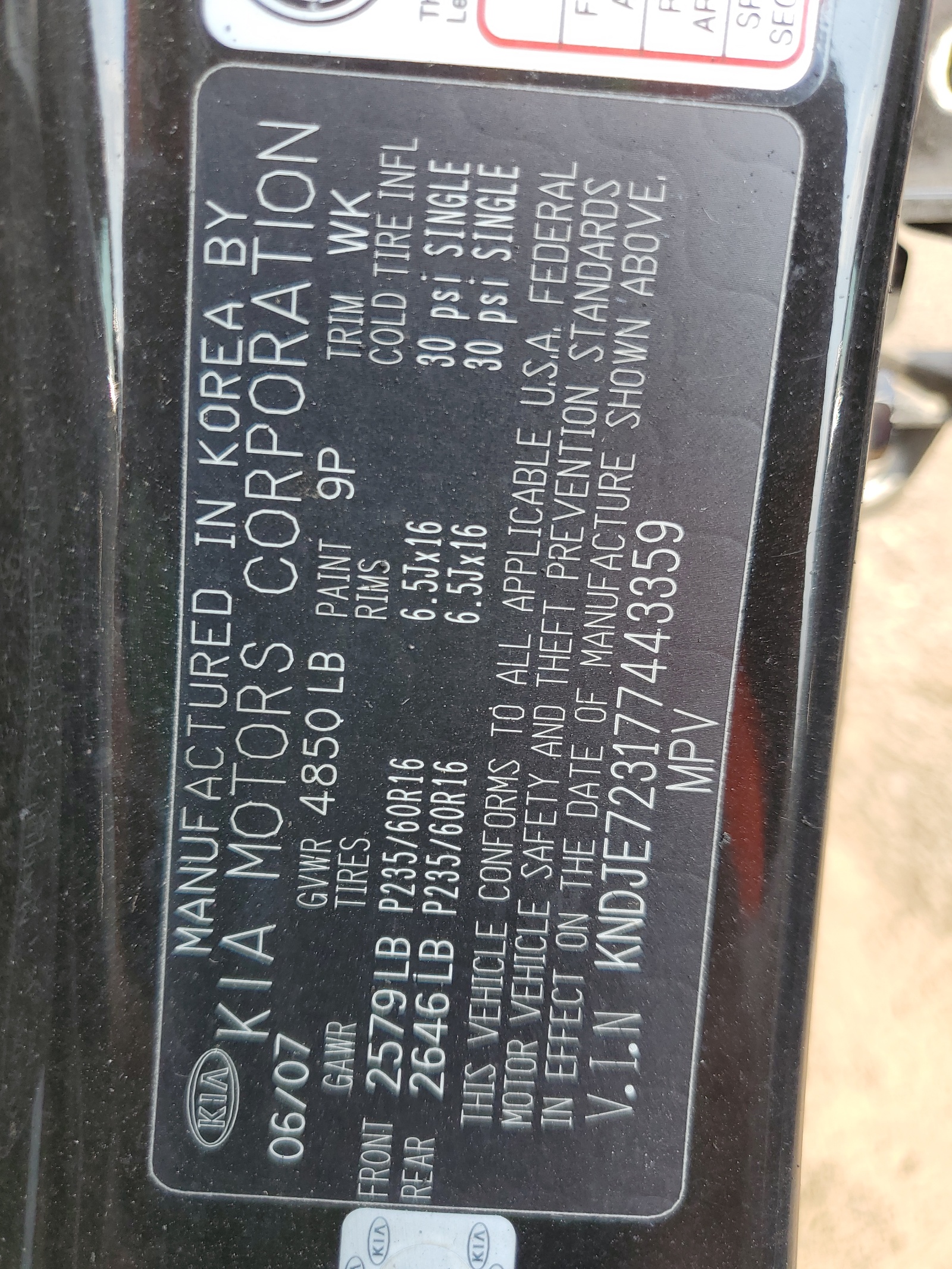 KNDJE723177443359 2007 Kia Sportage Ex